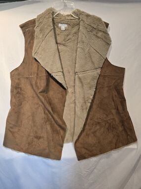 Relativity Brown Faux-Suede Vest with Cream Faux-Shearling Lining